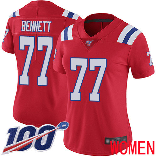 New England Patriots Football #77 100th Limited Red Women Michael Bennett Alternate NFL Jersey->new england patriots->NFL Jersey